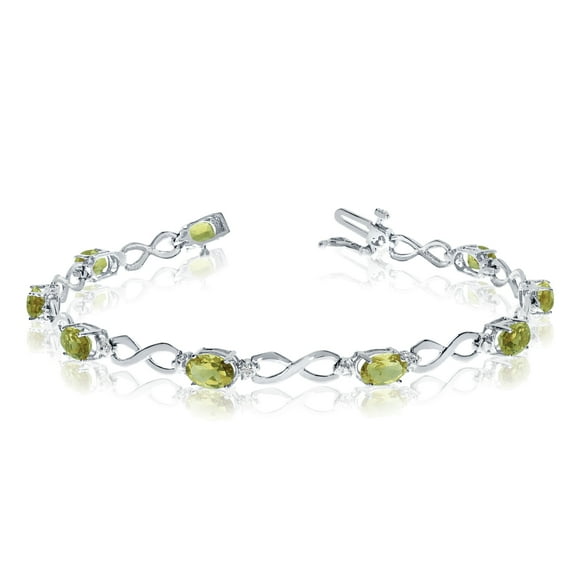 10K White Gold Oval Peridot and Diamond Bracelet