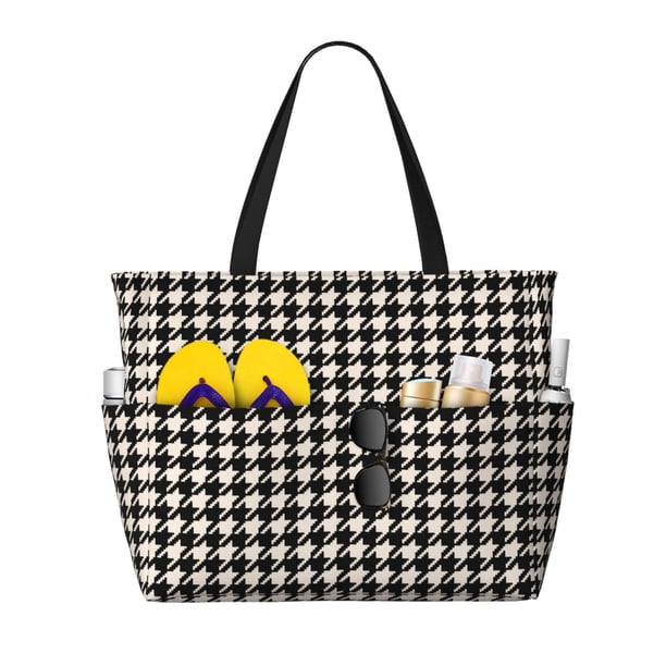Fotbe Black and white houndstooth Bolsa de Viaje para Playa - Resistente al Agua, Bolsa Tote de Gran Capacidad y Ligera con 7 Bolsillos para Mujeres y Hombres