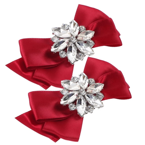 PAMINGONO 1 Pair Red Artificial Crystal Decorative Bow Knots For Women Elegant Style