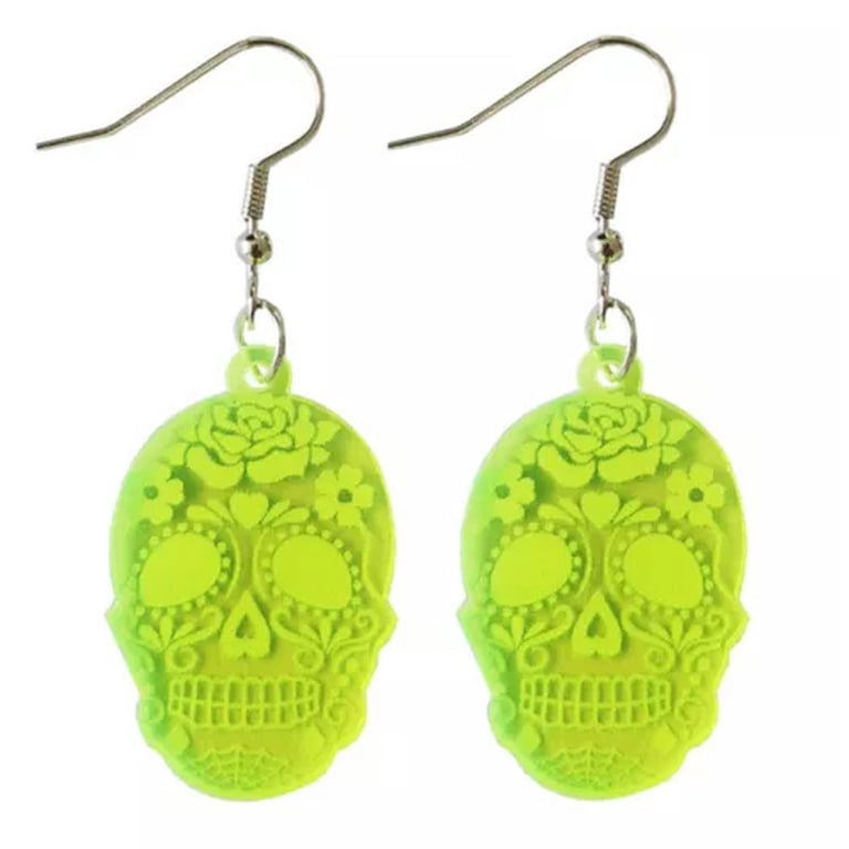 Halloween Skeleton UFO Alien Acrylic Dangle Earrings – Fun Dinosaur Cat Spaceship Drops For Women | Costume Party Jewelry Gift