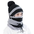 thumbnail image 2 of Walbest 3Pcs/set Winter Women Thicken Warm Knitted Pompom Beanie Hat Cap Scarf Face Mask Set Warm Ear Knitted Beanie Scarf & Warm Face Mask, 2 of 7