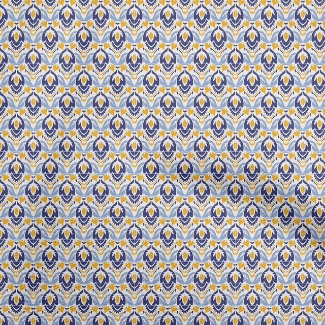 oneOone Polyester Spandex Dark Blue Fabric Asian Block Print Tile Craft Projects Decor Fabric Printed By The Yard 56 Inch Wide