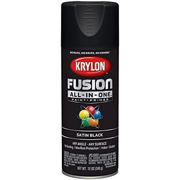 Krylon K02732007 Fusion All-In-One Spray Paint for Indoor/Outdoor Use, Satin Black, 6-Pack