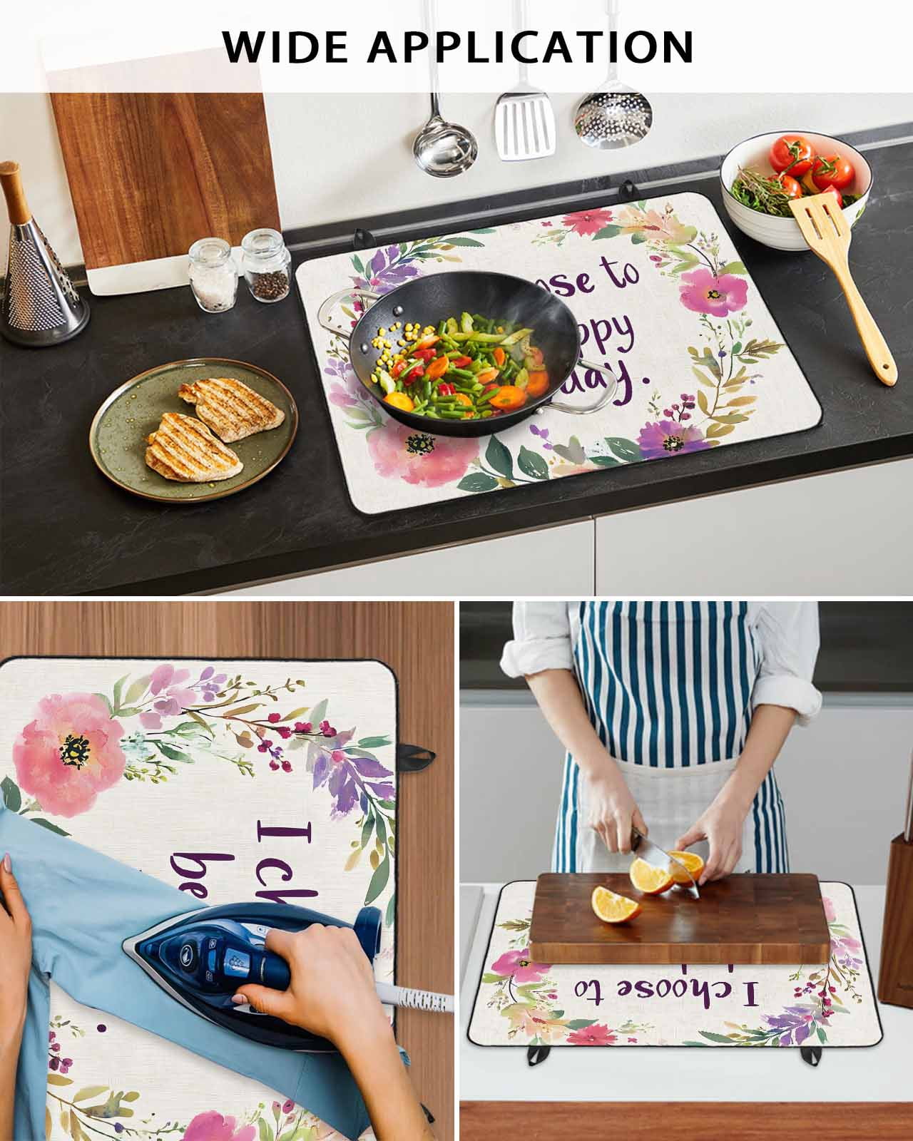 nqOlkjepod Large Induction Cooktop Protector Mat 24"x21", Floral Leaves Wreath Stove Top Covers for Electric Stove, Summer Floral Decorative Stove Burner Cover Mats, Glass Top Stove Cover
