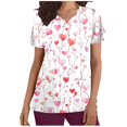 thumbnail image 2 of VKOYWKM Women Valentine's Day Scrub Tops Heart Graphic V Neck Nurse Uniform Short Sleeve Loose Fit Working Nurse Scrubs with Pockets, 2 of 5