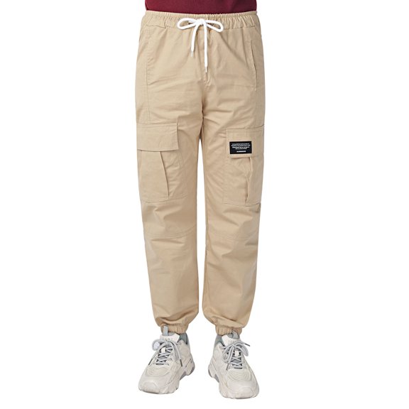 inhzoy Kids Girls Cargo Jogger Pants 4 Pockets Cotton Fashion Bottoms with Drawstring Beige 4