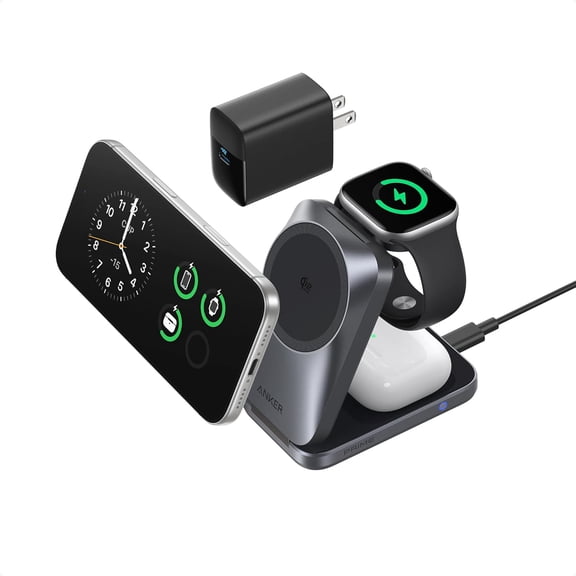 Anker Prime 3-in-1 Charging Station, AirCool Wireless Charger, Qi2 25W Certified Palm-Sized Foldable MagSafe Charger