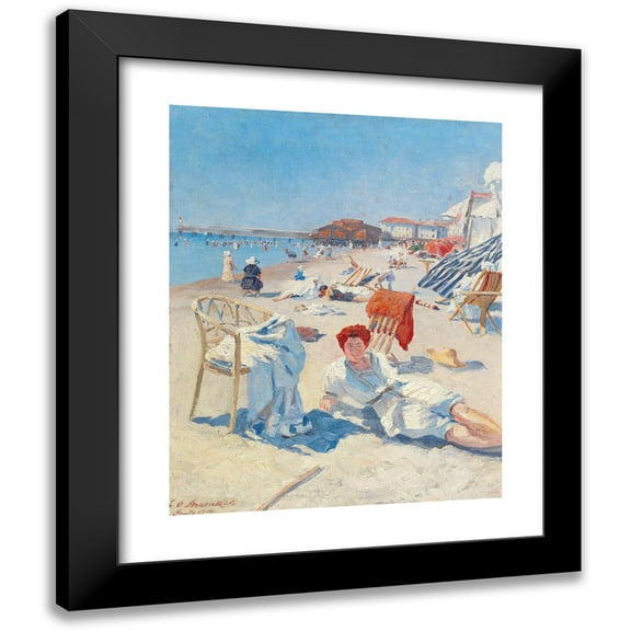 Eduard Otto Braunthal 12x14 Black Modern Framed Museum Art Print Titled - On the Beach at Grado (1910)