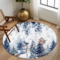 thumbnail image 2 of Round Rug 5Ft Washable Non-Slip, Blue Snowman Christmas Circle Area Rugs for Living Room Bedroom, Xmas Tree Forest Eucalyptus Leaves Indoor Floor Mats Carpet Runner for Home Decor Aesthetic, 2 of 8