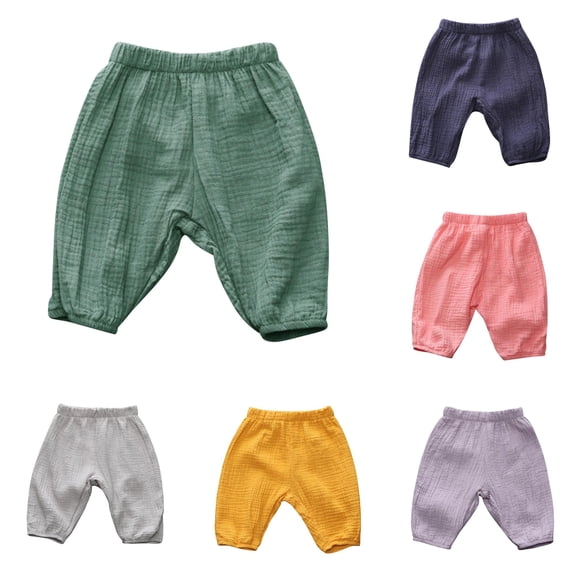 AWZXDE Kids Casual Pants Lightweight Muslin Harem Pants Elastic Waist Loose Fit Breathable Trousers For Toddler Boys And Girls Summer Daily Wear Army Green - 12-18 Months