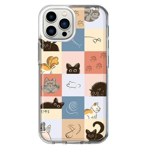 Mundaze - Case for Apple iPhone 15 Pro Slim Shockproof Hard Shell Soft TPU Heavy Duty Protective Phone Cover - Cute Cat Tiles