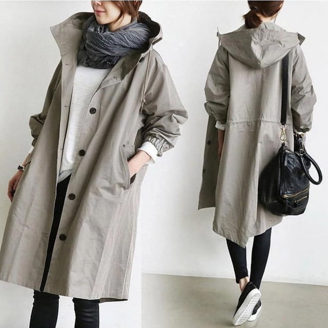 Women's Long Trench Coat, Oversized Fit, Available in Multiple Colors, Sizes S-5XL