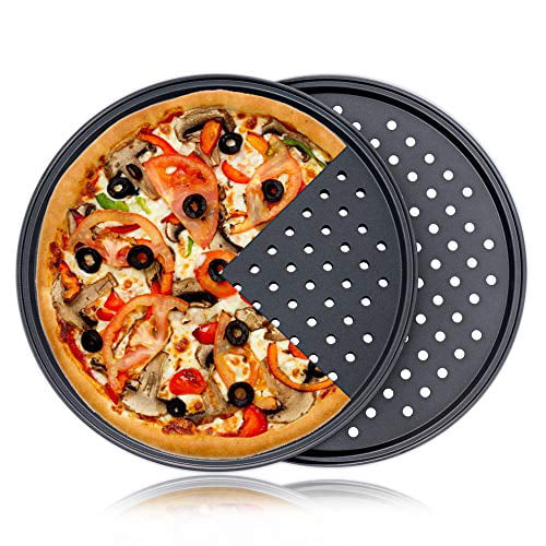 Pizza Pans with Holes 13in and 11in Round Pizza Baking Tray 2 Pack Perforated Pizza Crisper Pan with Non-Stick Coating Carbon Steel Pizza Plate for Oven Home Kitchen Restaurant Hotel Use 