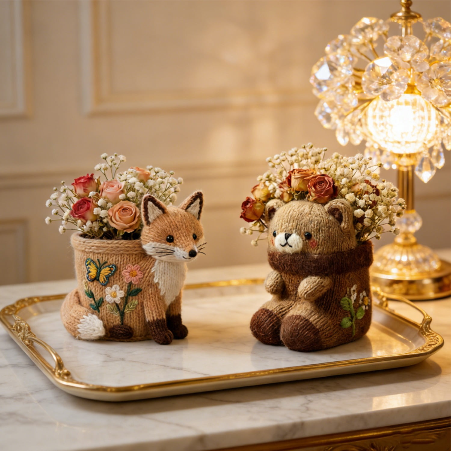 2 Pcs Knitted Fox & Bear Flower Pot Silicone Resin Mold, 3D Cute Animal Shaped Mold for Concrete Cement Plaster Clay, DIY Planter Storage Jar Epoxy Mold for Home Decor Craft