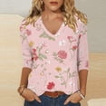 thumbnail image 2 of Womens Summer Tops Floral Printed 3/4 Length Sleeve V Neck Dressy Casual Shirts Loose Fit Work Comfy Going Out Beach Outfits Clothes, 2 of 4