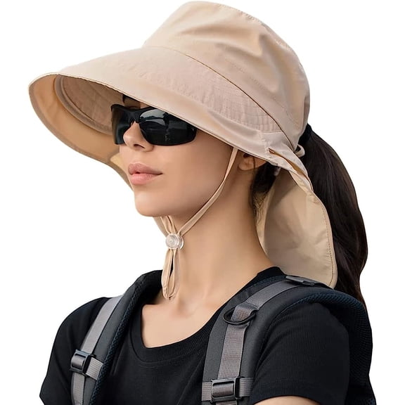 Women's UPF 50  Wide Brim Sun Hat with Ponytail Hole, Hiking Hat
