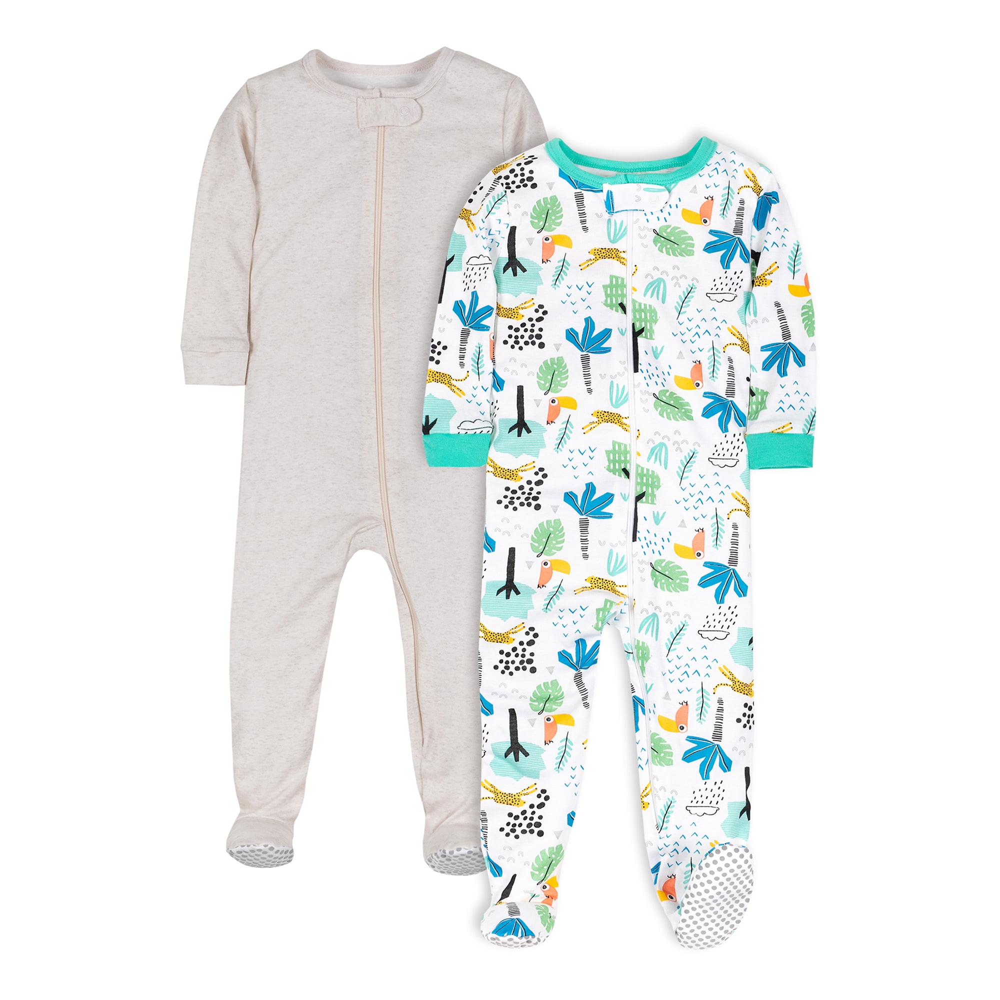 Little Star Organic Baby & Toddler Unisex 2 Pk Footed Full Zip Snug Fit Pajamas, Size Newborn - 5T