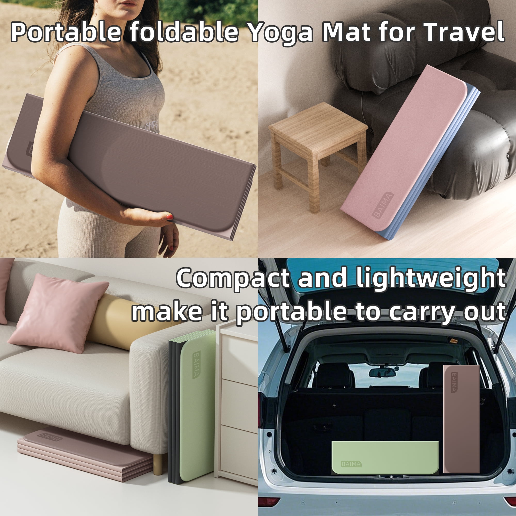 BAIMA Travel Yoga Mat 8 mm Thick, Multicolor Workout Mats for Home Gym,Portable for Camping or Travel Exercise Mat(Brown & Beige)