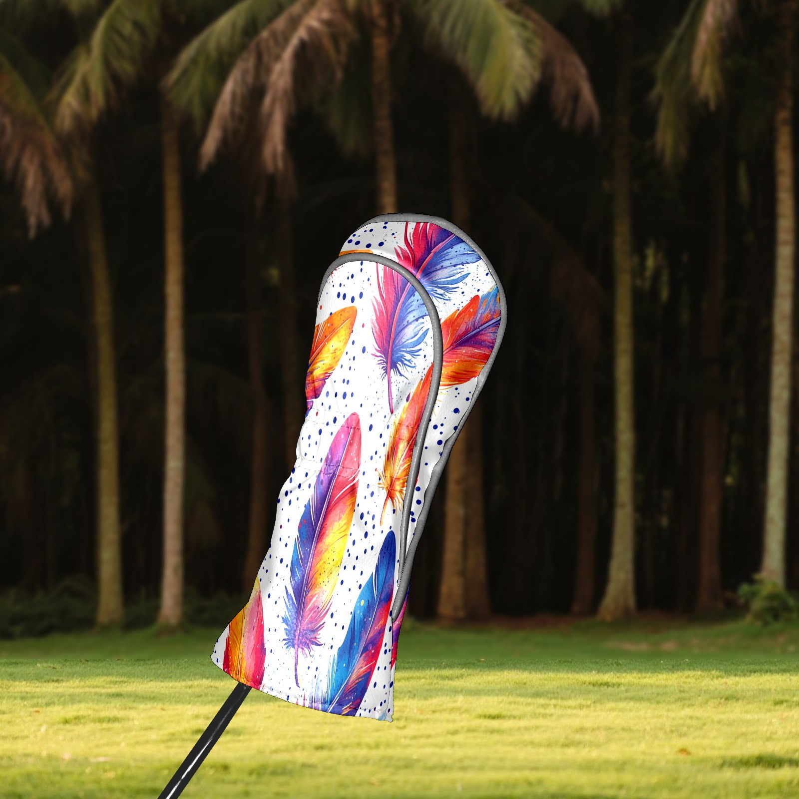 Golf Club Covers, Rainbow Feathers Premium PU Leather Driver Hybrid Putter Head Covers with Velvet Lining, Waterproof Golf Gifts for Men Women