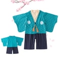 thumbnail image 3 of Mono de bebé tipo kimono japonés de manga larga, traje de bebé, mameluco, ropa para niños pequeños con abrigo azul, adecuado para niños de 12 a 18 meses, 3 of 6