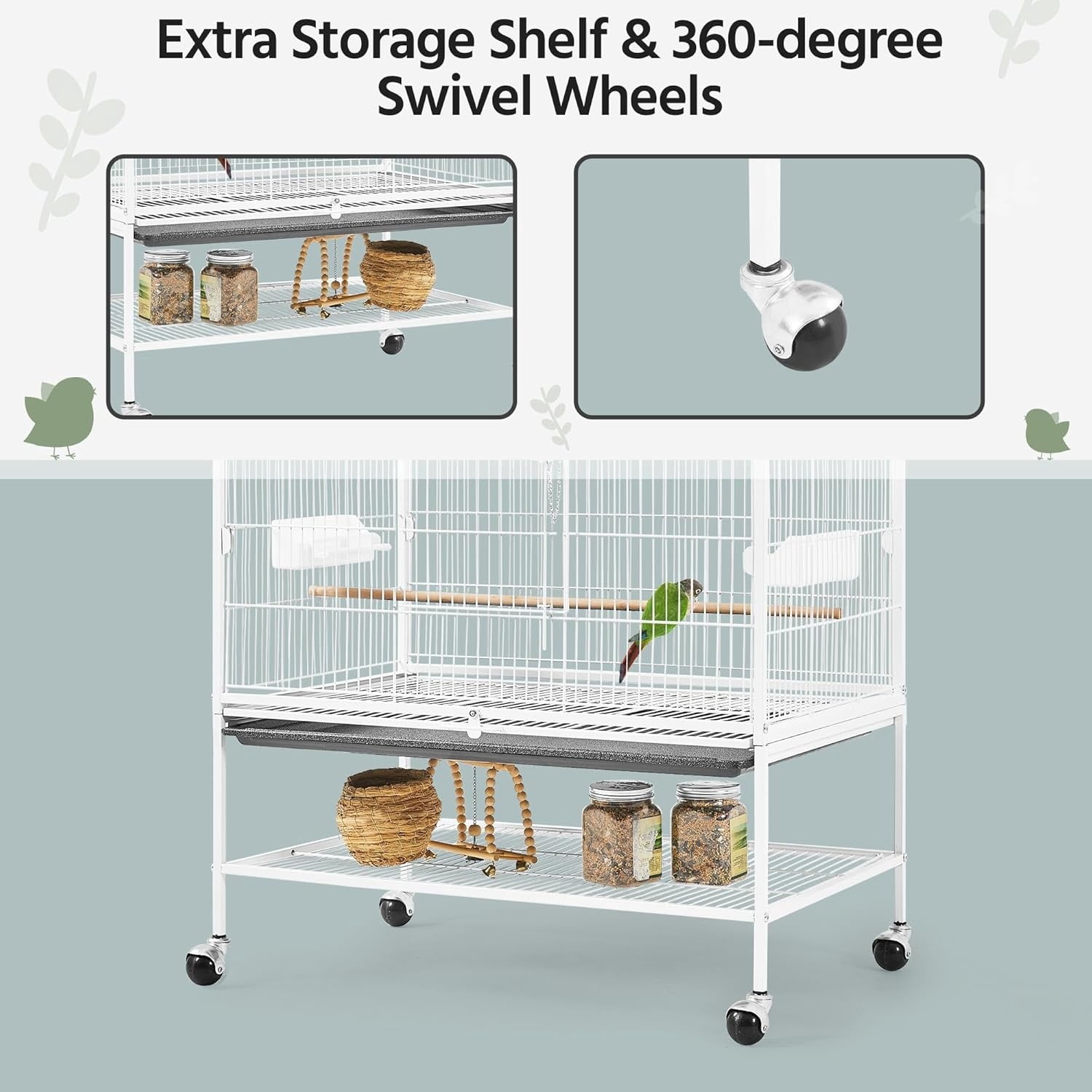 52inch Bird Cage Extra Large Parakeet Parrot Cage for Lovebird Cockatiel Conure Finch with Rolling Stand White