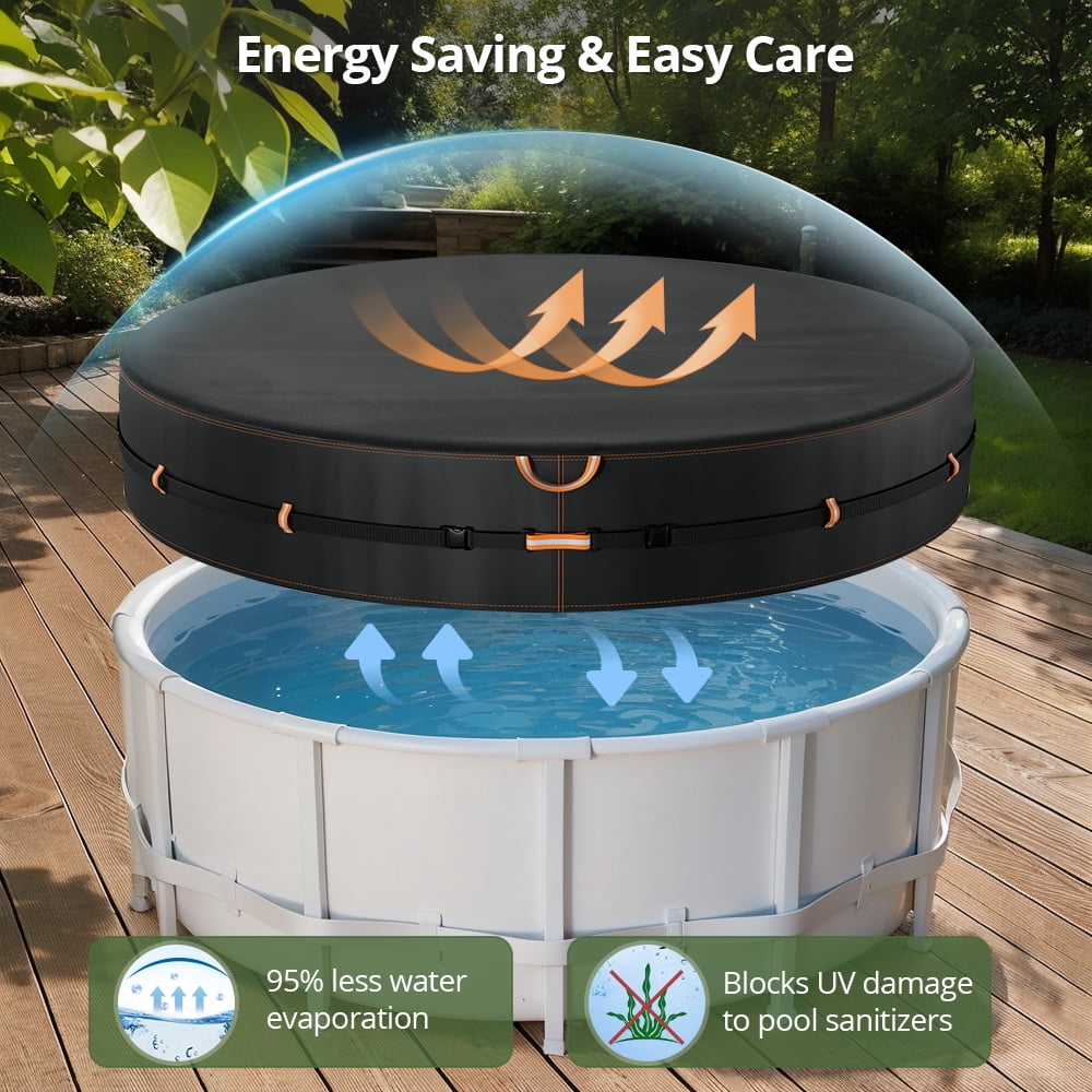 18 Ft Round Pool Cover with Reflective Strips, Swimming Pool Cover for Above Ground Pools, Solar Cover Including Rope Tie and Luminous Ground Nails, PU Tarp Snug Fit for UV Protected