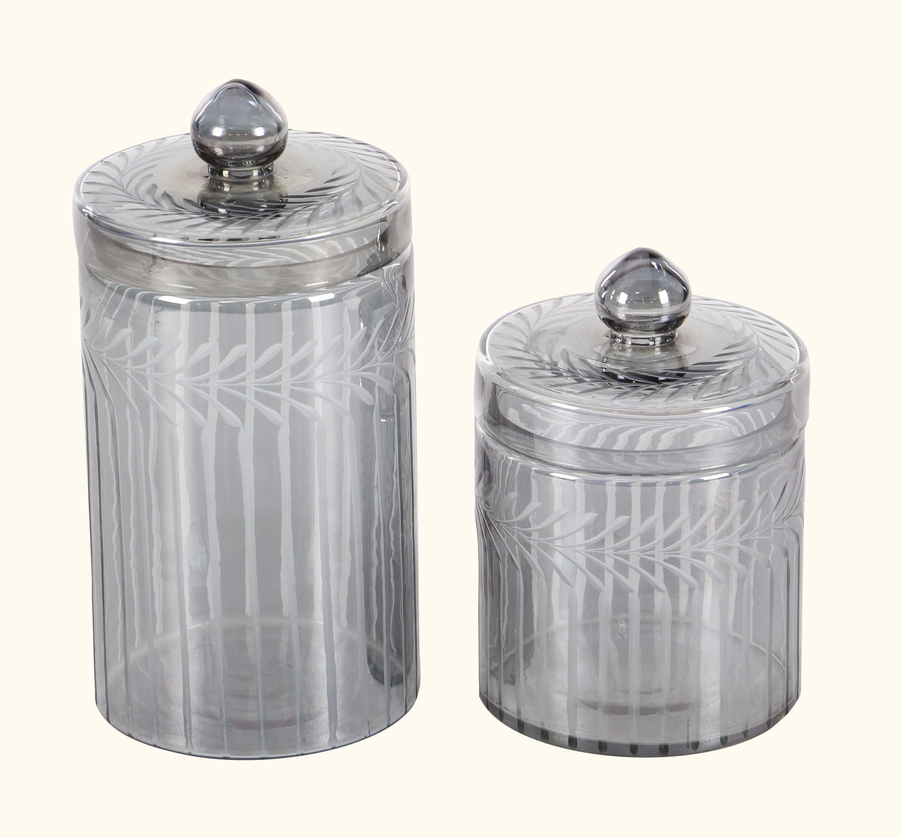 Decmode Contemporary 10 and 7 Inch Gray Cylindrical Glass Jars with Lids Set of 2 Walmart