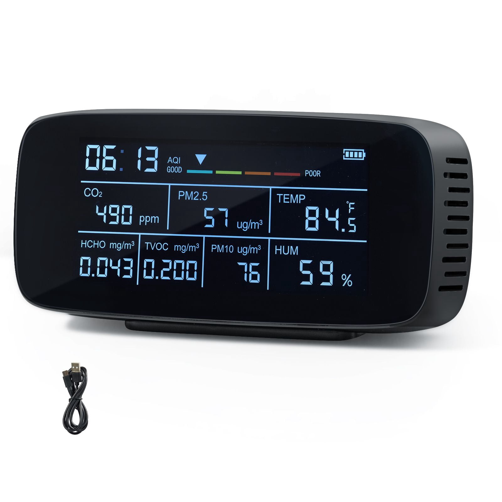 9 in 1 Air Quality Monitor Indoor CO2 Detector with PM2.5 PM1.0 PM10 TVOC HCHO AQI Temperature Humidity Display, Portable Rechargeable Air Tester for Home Office Car Classroom Bedroom
