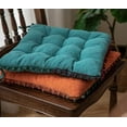 thumbnail image 3 of Nvzi Cojín para silla cuadrado suave con diseño geométrico y lazos con pompones degradados, para jardín, patio, hogar, cocina, oficina (azul, 16 x 16 pulgadas), 3 of 5
