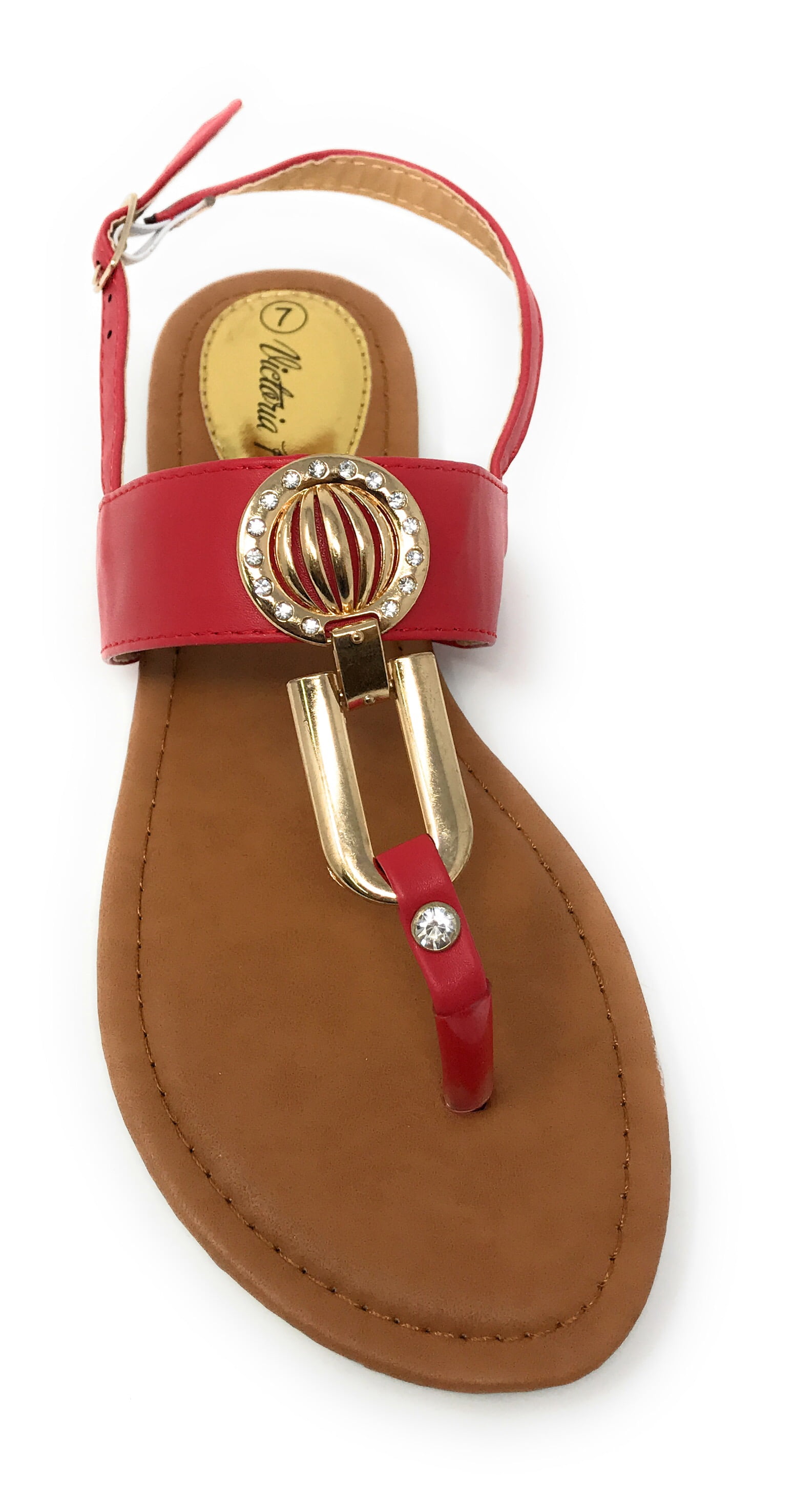 Victoria K Women's Rhinestone and Gold medallion Sandals