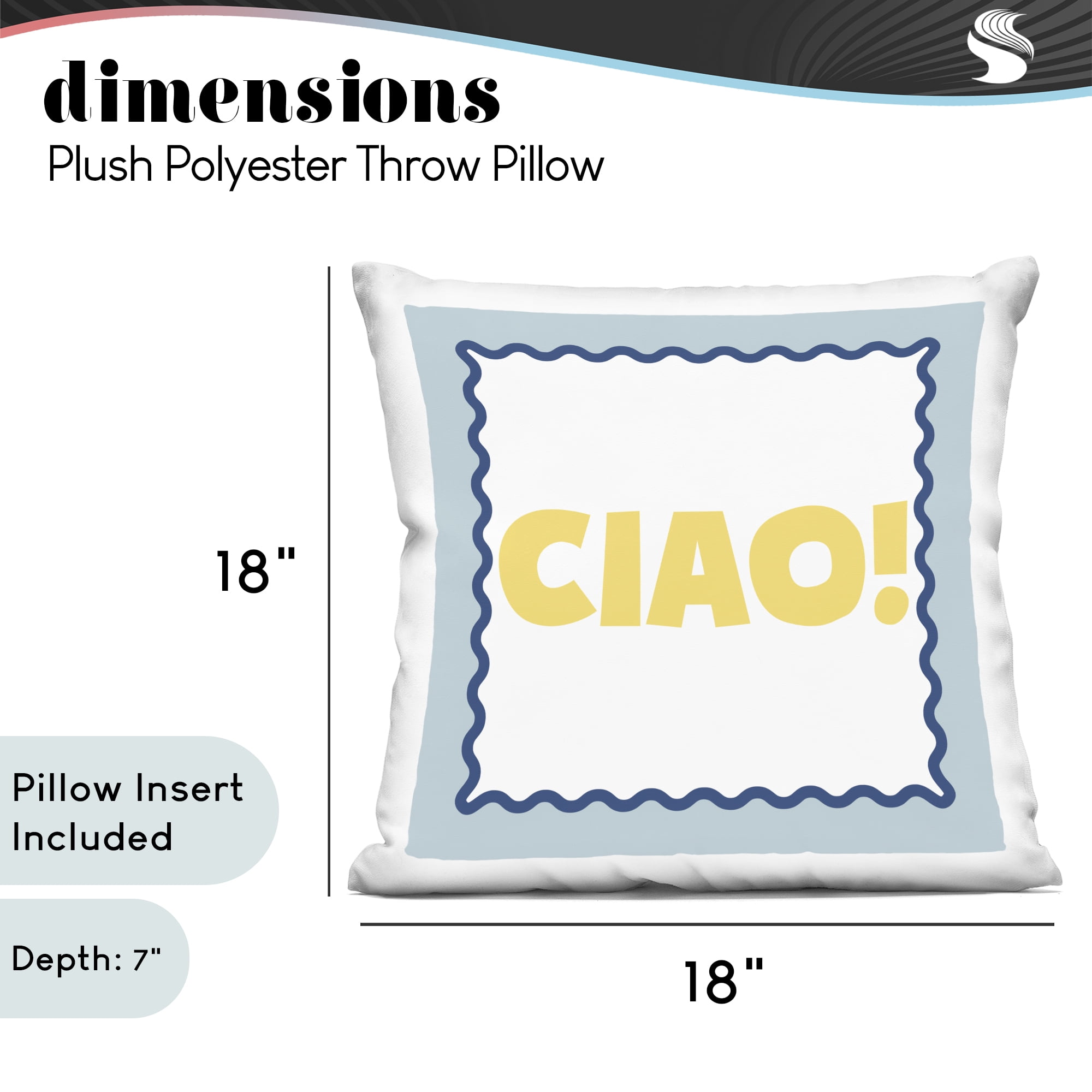 Stupell Industries CIAO! Bold Yellow Typography Decorative Printed Throw Pillow, design by SD Graphics Studio, 18 x 7 x 18