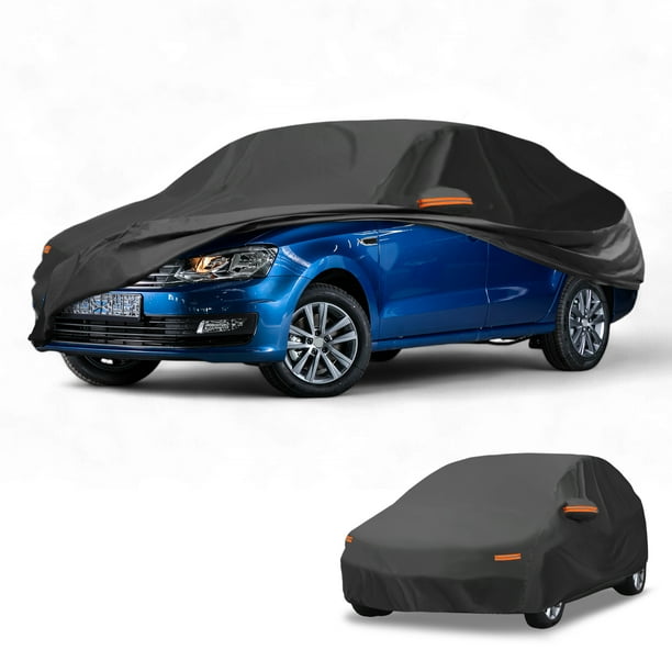 Funda para automóvil Unique Bargains a prueba de agua, protección contra todo clima, funda exterior completa para Volkswagen Polo 2001-2023 210D-PU negra con franjas reflectantes