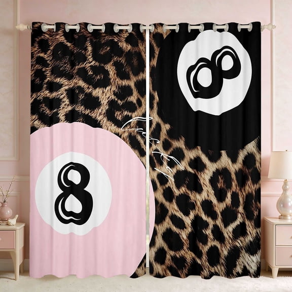 Erosebridal Eight Ball Blackout Curtains Crimson Window Curtains Pack of 2 (38x45 Each), Crimson Leopard