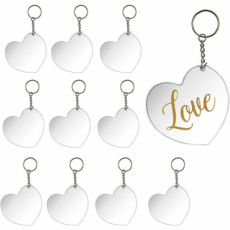 10 Pack Clear Acrylic Heart Keychain Blanks Metal Rings for Crafts DIY  3x2.75 