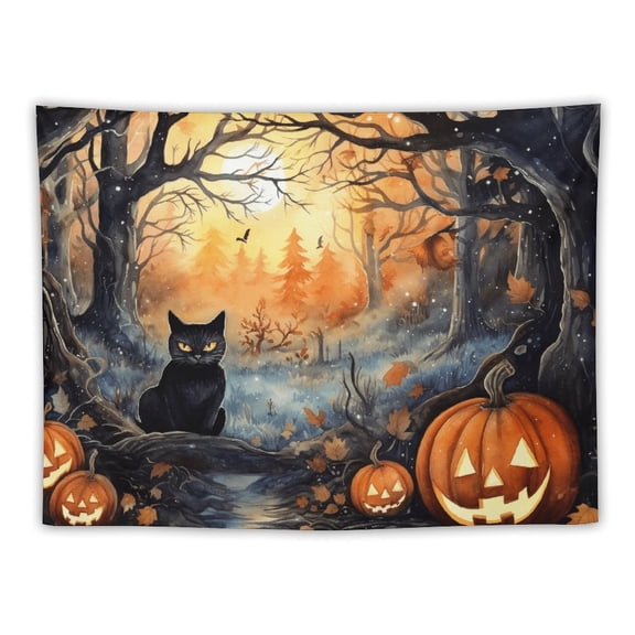 Pumpkin Lantern Black Cat Tapestry Hanging Bedroom Living Room Dorm Wall Blankets Home Decor Fabric