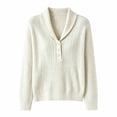 thumbnail image 4 of BODOAO Women's Cable Knit Sweater with Shawl Collar Long Sleeve Henley Pullover with 3 Button Neck Ribbed Cuffs and Hem Relaxed Cable Knit Sweater Top Women's Pullover Beige L, 4 of 4