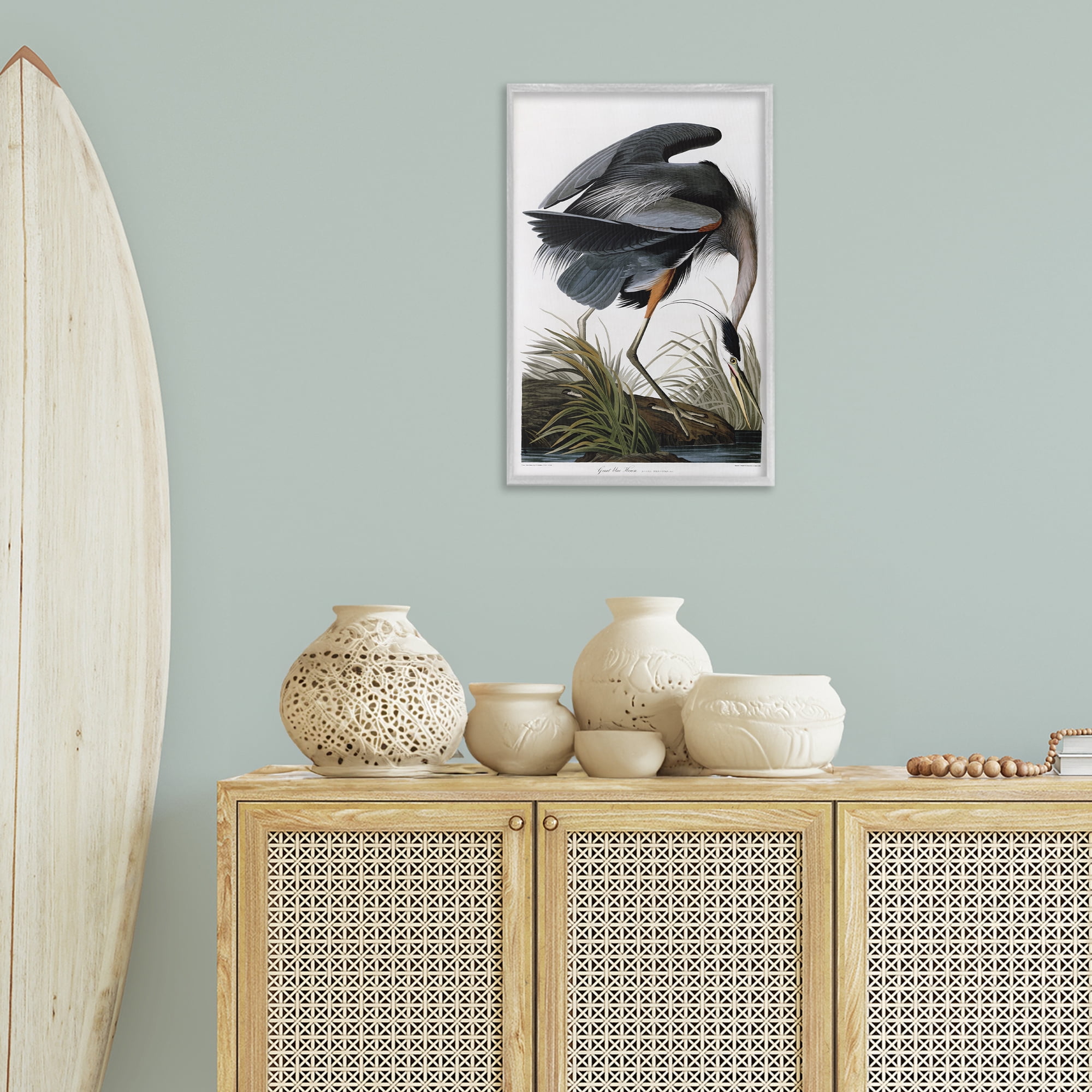 Stupell Industries Classic Heron at Lake Animals & Insects Painting Gray Framed Art Print Wall Art, 16 x 24