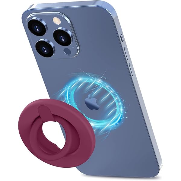 wonima11 Magnetic Phone Ring Holder Stand Compatible with Magsafe 360° Rotation Phone Grip Cell Phone Ring Holder Compatible with iPhone 14/13/12 All Smartphone Accessories with Metal Ring - WineRed