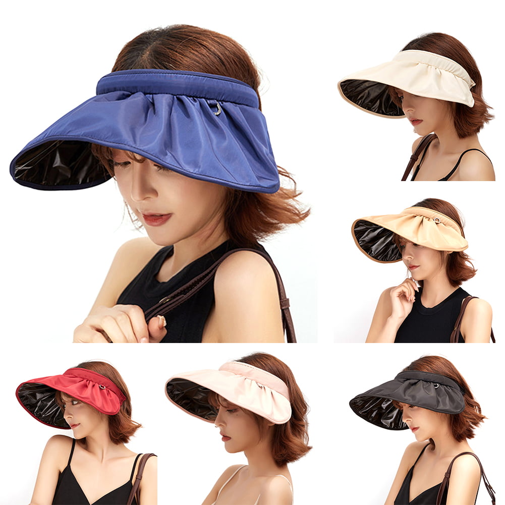 Women Summer Sun Visor Hat UV Protection Wide Brim Sun Hat with Retractable Visor Beach Cap Empty Top Hat 