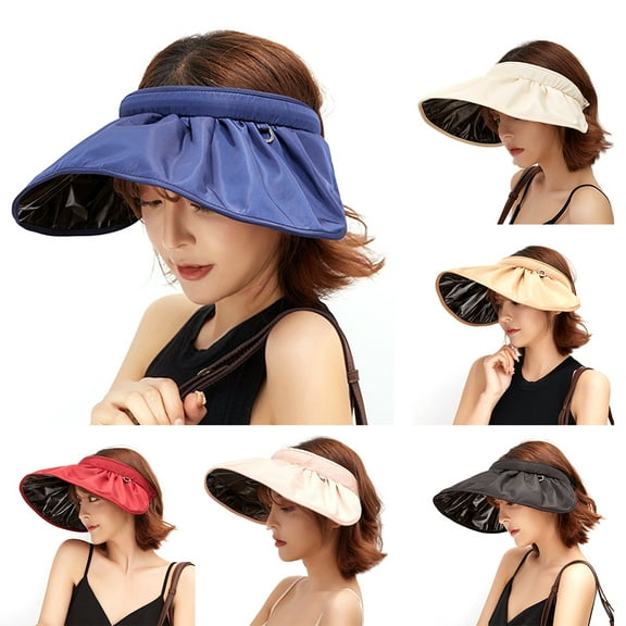 Visland Women Sun Visor Hat, Fashion Solid Color Wide Brim Soft Cotton Breathable Adjustable Elastic Band Anti-UV Foldable Cap for Summer Beach