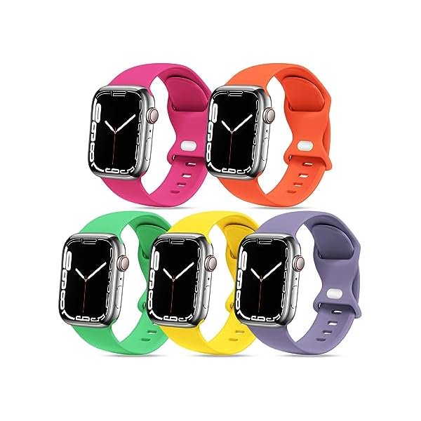 wonima11 5 Pack Silicone Band Compatible with Apple Watch Band 38mm 40mm 41mm 42mm 44mm 45mm 46mm 49mm S/M M/L iWatch Ultra 2/Ultra SE Series 10/9/8/7/6/5/4/3/2/1 Women Men