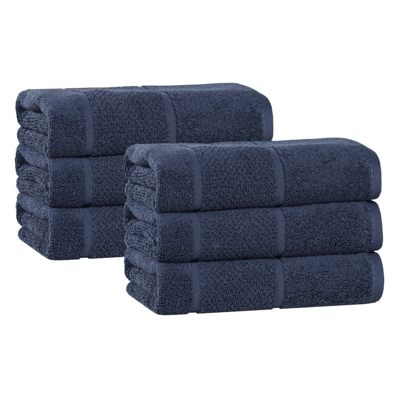 Superior Mile Smart Twist Cotton Medium Weight Hand Towels, Set of 6, Ultra Absorbant Towels, Navy Blue
