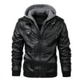 thumbnail image 4 of Abrigo de cuero PU de punto fino con capucha desmontable para hombre de primavera y otoño, abrigo de cuero de motocicleta de talla grande, 4 of 5