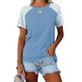 thumbnail image 2 of Posijego Womens Summer Tops Color Block Striped Short Sleeve T-Shirts Casual Loose Basic Tee Shirt for Women, 2 of 3