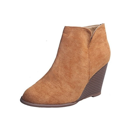 

Gomelly Womens Ankle Boots Side Zip Bootie Cutout Wedge Heel Booties Slope Heels Short Boot Walking Dress Yellow 7.5