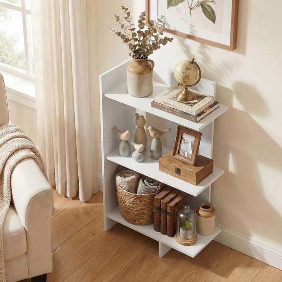 ELLEGNT 1 PCS Freestanding Bookshelf - 3-Tier Open Storage Shelf with Wall Anti-Tip Device White