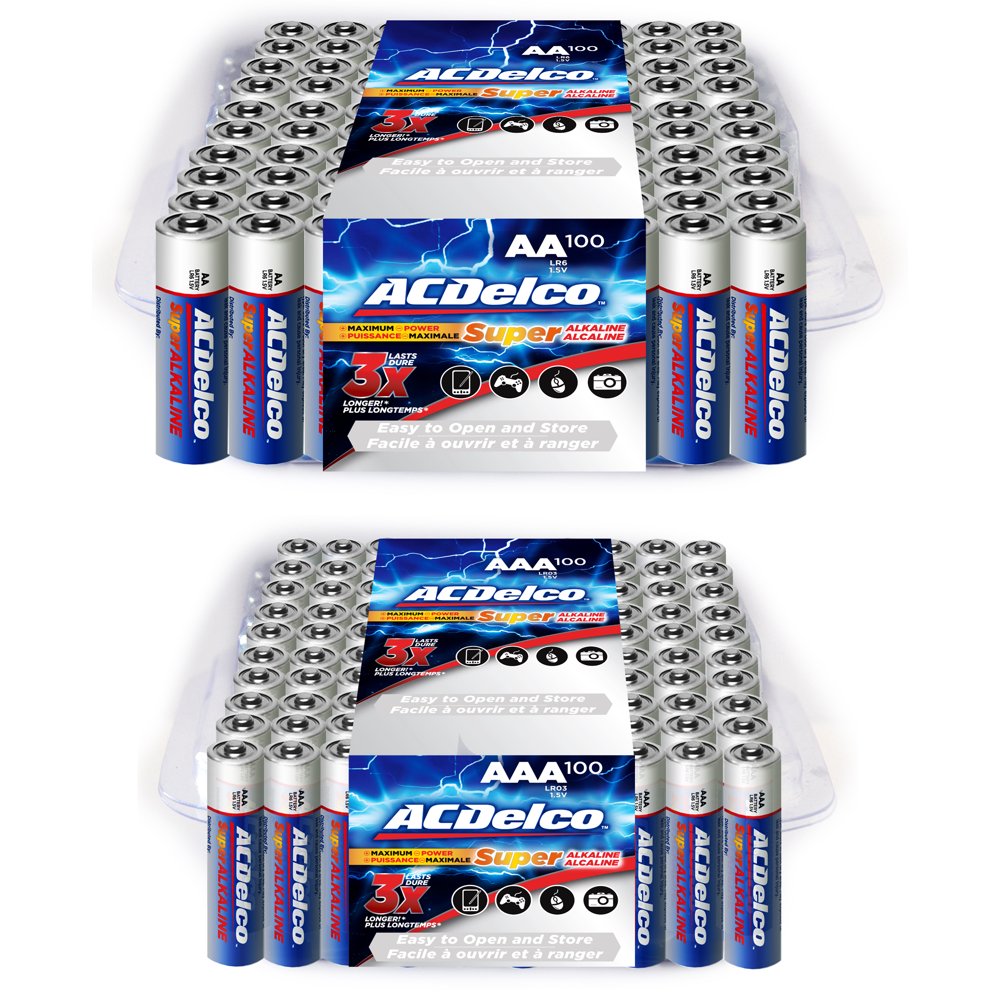 ACDelco AA and AAA Super Alkaline Batteries, 100Count of AA and 100