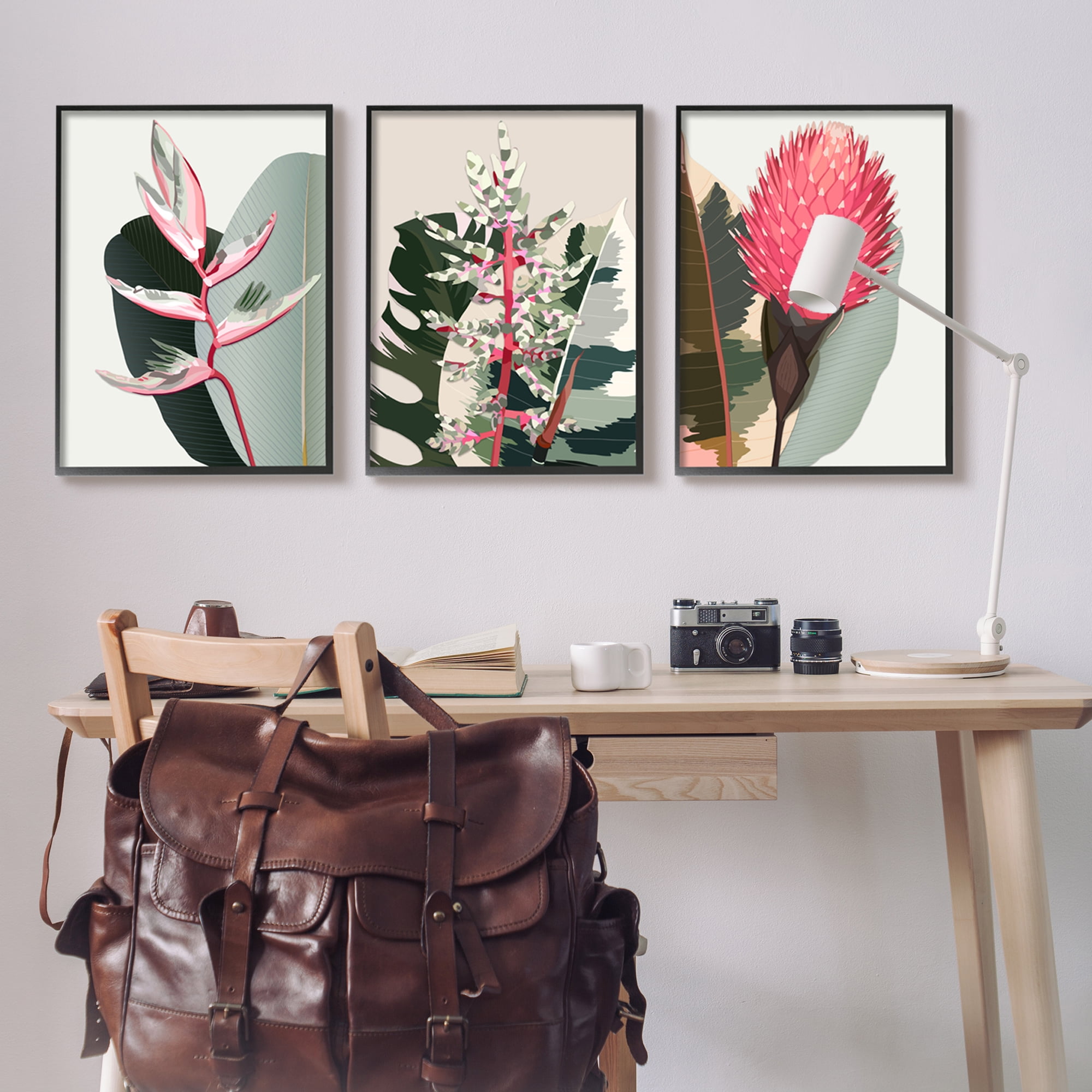 Stupell Industries Modern Tropical Plants Botanical & Floral Painting Black Framed Art Print Wall Art, 24 x 30, Set of 3