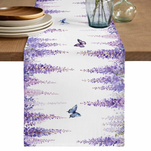 Wisteria Table Runner 72 Inches, Purple Flowers Butterflies Vintage Spring Bed Runner Dresser Scarves Tabletop for Indoor Outdoor Parties/Ceremony/Banquet, 18" x 72"