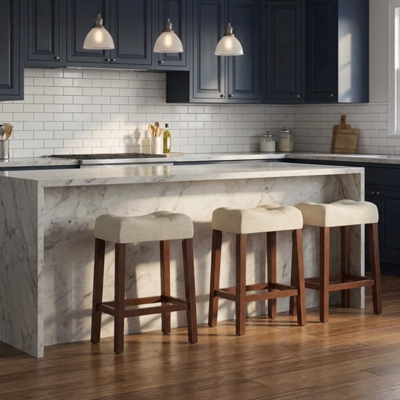 Furnibear Upholstered Counter Height Bar Stools Set of 4 with Curved Saddle Seat for Kitchen Island Counter, Brown